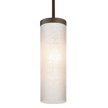 Besa Lighting Friz 5in 1-Light Stem Pendant | Contemporary Bronze and White Linen Glass | Kitchen Island & Dining Room | Model 1TT-FRIZLN-BR