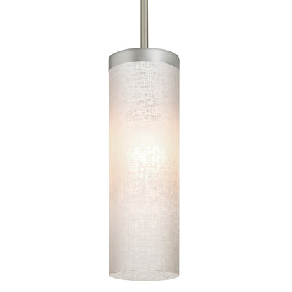Besa Lighting Friz 5in 1-Light LED Stem Pendant | Contemporary Satin Nickel and White Linen Glass | Kitchen Island & Dining | Model 1TT-FRIZLN-LED-SN