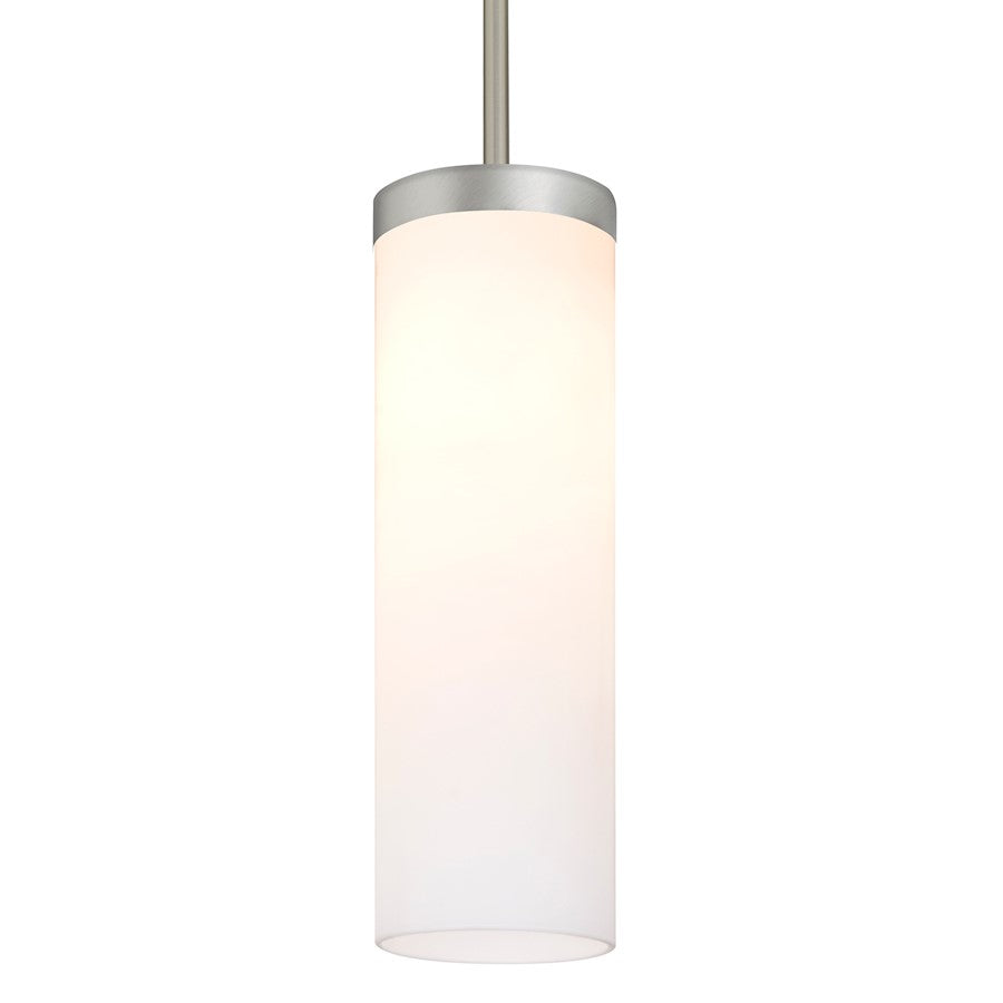 Besa Friz 5in 1-Light Pendant | Contemporary Satin Nickel and White Opal Glass | Kitchen Island & Dining Room | 5 x 5 x 16 in | Model 1TT-FRIZOG-SN