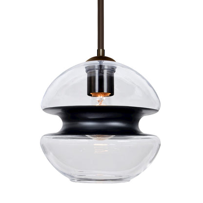 Besa Lighting Hula 8 8in 1-Light Stem Pendant | Contemporary Bronze and Black Glass | Kitchen Island & Dining Room | Model 1TT-HULA8BK-BR