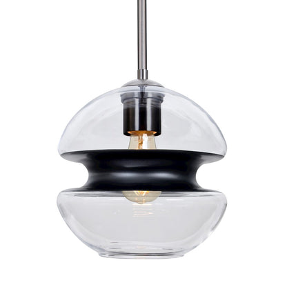 Besa Lighting Hula 8 1-Light LED Stem Pendant | Contemporary Satin Nickel and Black Glass | Kitchen Island & Dining Room | Model 1TT-HULA8BK-EDIL-SN