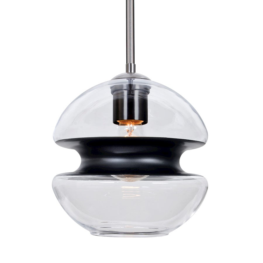 Besa Lighting Hula 8 1-Light Stem Pendant | Contemporary Satin Nickel and Black Glass | Kitchen Island & Dining Room | Model 1TT-HULA8BK-SN