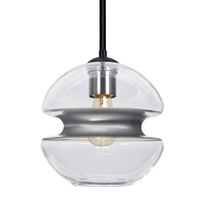 Besa Lighting Hula 8 8in 1-Light LED Pendant | Contemporary Black and Silver Glass | Kitchen Island & Dining Room | Model 1TT-HULA8SL-EDIL-BK