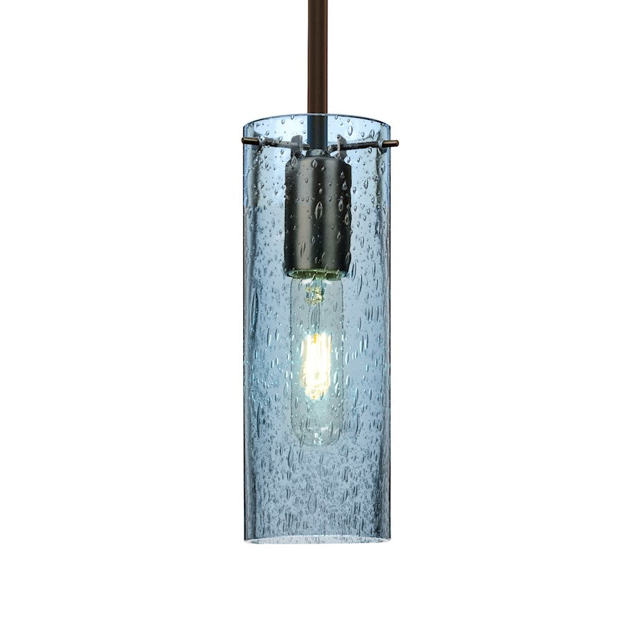 Besa Lighting Juni 10 10in 1-Light Pendant | Brushed Bronze and Blue Glass | Kitchen Island & Dining Room | 3.5 x 10 in | Model 1TT-JUNI10BL-BR