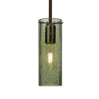 Besa Lighting Juni 10 3.5in 1-Light Pendant | Transitional Bronze and Green Glass | Kitchen Island & Dining Room | 3.5 x 10 in | Model 1TT-JUNI10MS-BR