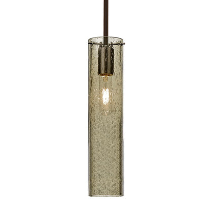 Besa Lighting Juni 16 1-Light Stem Pendant | Transitional Bronze and Beige Glass | Kitchen Island & Dining Room | 3.5 x 16 in | Model 1TT-JUNI16LT-BR