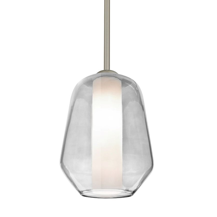 Besa Link 8in 1-Light Pendant | Transitional Satin Nickel and Clear Glass | Kitchen Island & Dining Room | 8 x 8 x 10.5 in | Model 1TT-LINKCL-SN