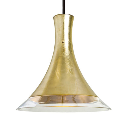 Besa Rio 12in 1-Light LED Stem Pendant | Contemporary Black and Gold Glass | Kitchen Island & Dining Room | 12 x 12 x 13 in | Model 1TT-RIOGF-LED-BK