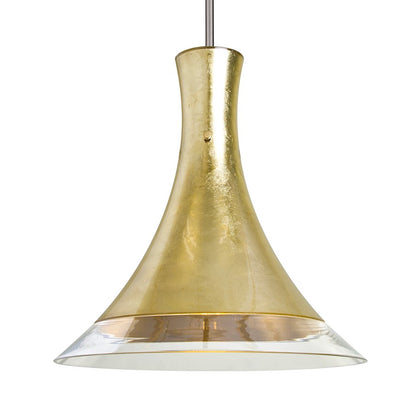 Besa Lighting Rio 12in 1-Light Stem Pendant | Contemporary Satin Nickel and Gold Glass | Kitchen Island & Dining Room | Model 1TT-RIOGF-SN