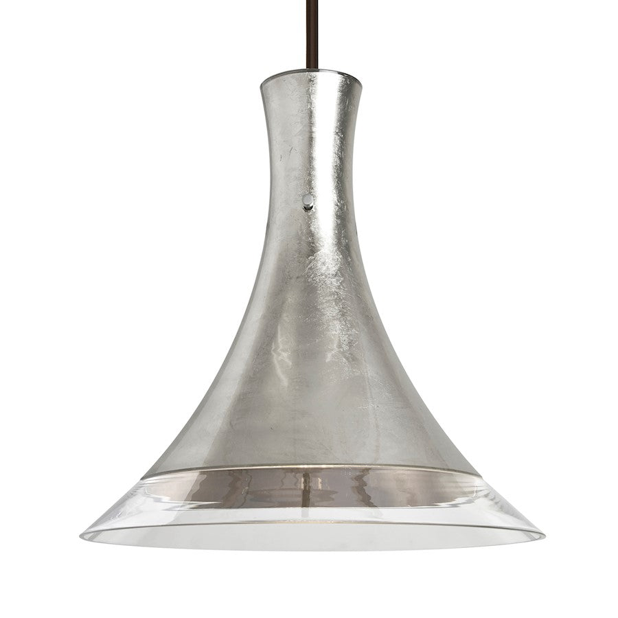 Besa Lighting Rio 12in 1-Light Stem Pendant | Contemporary Bronze and Silver Glass | Kitchen Island & Dining Room | Model 1TT-RIOSF-BR