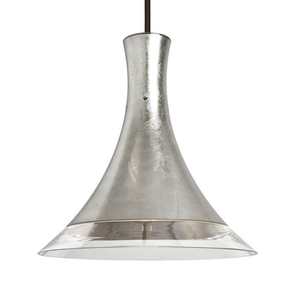 Besa Lighting Rio 12in 1-Light Stem Pendant | Contemporary Bronze and Silver Glass | Kitchen Island & Dining Room | Model 1TT-RIOSF-BR