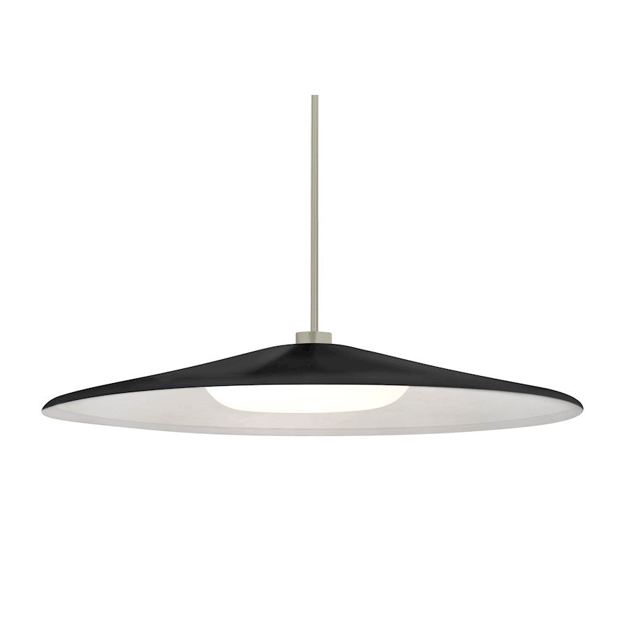 Besa Lighting Swan 24in 1-Light LED Pendant | Satin Nickel and Black Glass | Kitchen Island & Dining Room | Model 1TT-SWANBK-LED-SN