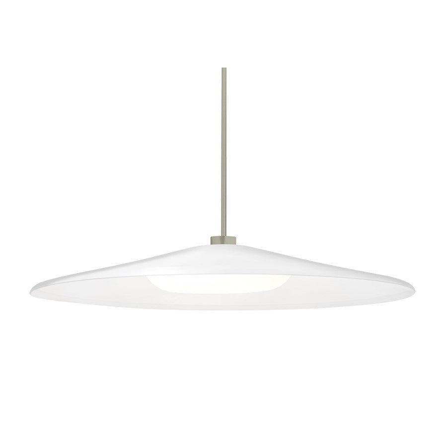 Besa Lighting Swan 24in 1-Light LED Pendant | Farmhouse Modern Satin Nickel and White Metal Glass | Kitchen Island & Dining | Model 1TT-SWANWH-LED-SN