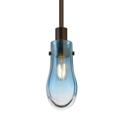 Besa Wish 6in 1-Light Stem Pendant | Transitional Bronze and Blue Glass | Kitchen Island & Dining Room | 3 x 3 x 6 in | Model 1TT-WISHBL-BR