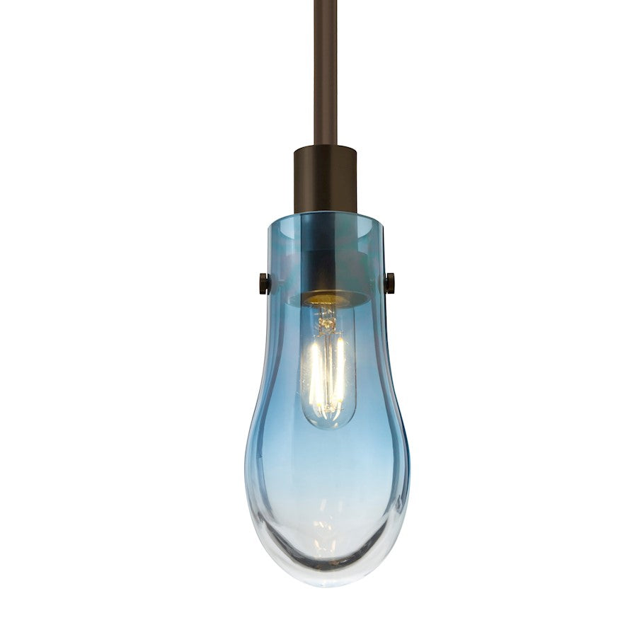 Besa Lighting Wish 6in 1-Light LED Stem Pendant | Transitional Bronze and Blue Glass | Kitchen Island & Dining Room | Model 1TT-WISHBL-EDIL-BR