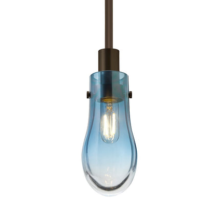 Besa Lighting Wish 6in 1-Light LED Stem Pendant | Transitional Bronze and Blue Glass | Kitchen Island & Dining Room | Model 1TT-WISHBL-EDIL-BR