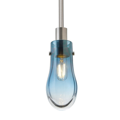 Besa Lighting Wish 6in 1-Light LED Stem Pendant | Transitional Satin Nickel and Blue Glass | Kitchen Island & Dining Room | Model 1TT-WISHBL-EDIL-SN
