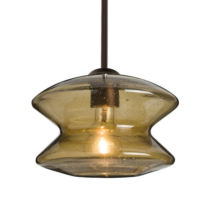 Besa Lighting Zen 9in 1-Light Stem Pendant | Transitional Bronze and Beige Glass | Kitchen Island & Dining Room | 9 x 6.7 in | Model 1TT-ZENLT-BR