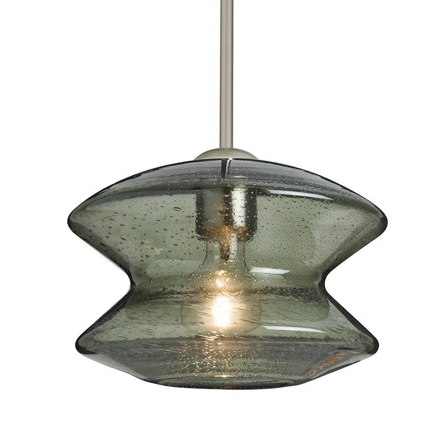 Besa Lighting Zen 9in 1-Light Stem Pendant | Transitional Satin Nickel and Green Glass | Kitchen Island & Dining Room | Model 1TT-ZENMS-SN