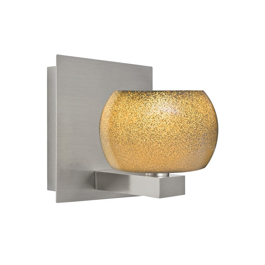 Besa Lighting Keno 5in 1-Light LED Bathroom Vanity | Contemporary Satin Nickel and Gold Glass | Bathroom & Powder Room | Model 1WF-KENOGD-LED-SN