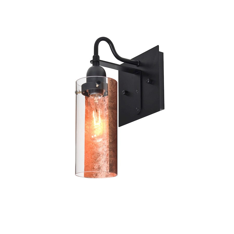 Besa Lighting Duke 7in 1-Light Wall Sconce | Transitional Black and Copper Glass | Hallway & Bathroom | 7 x 5.9 x 12.25 in | Model 1WG-DUKECF-BK