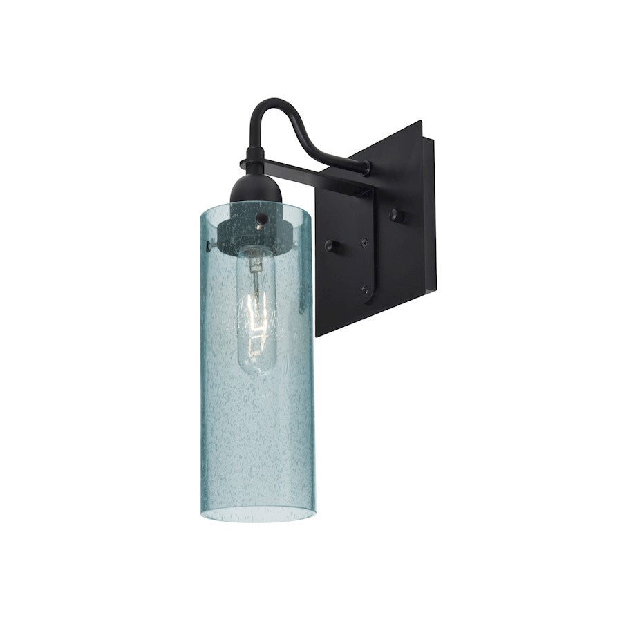 Besa Lighting Juni 10 1-Light Wall Sconce | Transitional Black and Blue Glass | Bedroom & Hallway Accent Light | Model 1WG-JUNI10BL-BK
