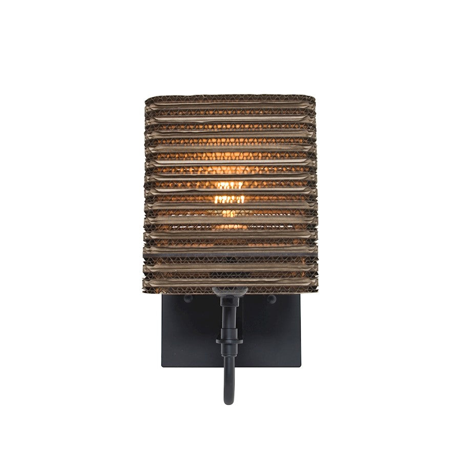 Besa Lighting Kirk 6 7in 1-Light LED Wall Sconce | Industrial Black and Beige Cardboard | Hallway & Living Room Accent | Model 1WG-KIRK6-LED-BK