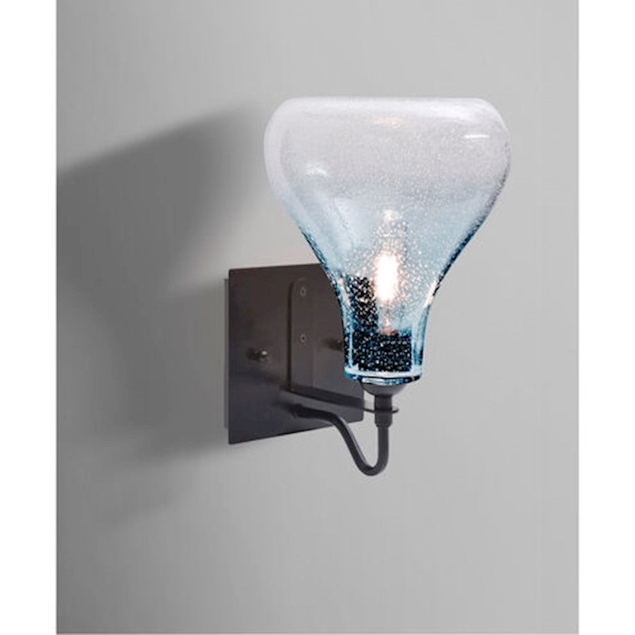 Besa Lighting Melo 9in 1-Light Wall Sconce | Farmhouse Modern Black and Blue Glass | Bathroom & Hallway Accent | Model 1WG-MELOBL-BK