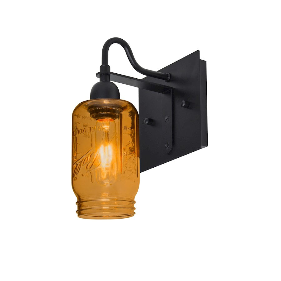 Besa Lighting Milo 4 1-Light Wall Sconce | Rustic Black and Beige Glass | Bathroom & Hallway | 7.25 x 5.9 x 10.75 in | Model 1WG-MILO4AM-BK