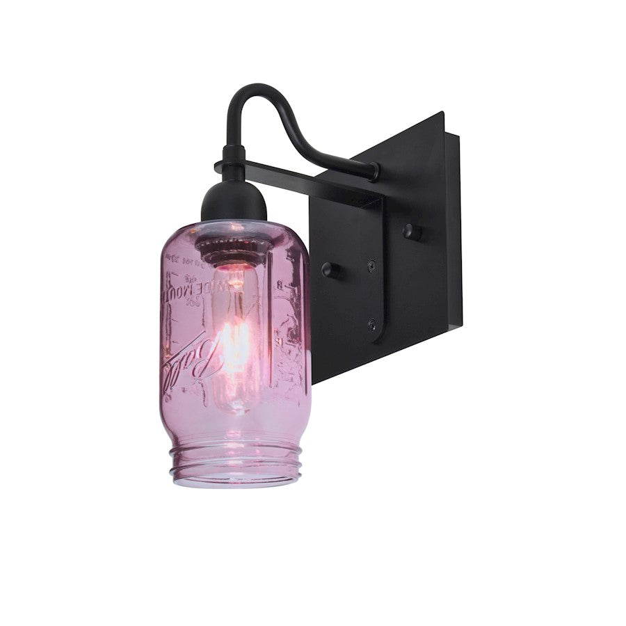 Besa Lighting Milo 4 1-Light Wall Sconce | Rustic Black and Purple Glass | Bathroom & Hallway | 7.25 x 5.9 x 10.75 in | Model 1WG-MILO4PL-BK
