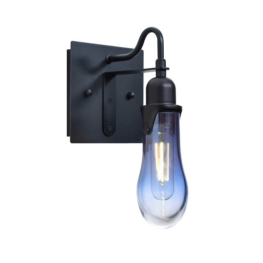 Besa Lighting Wish 1-Light LED Wall Sconce | Transitional Black Aluminum and Blue Glass | Bedroom & Hallway Accent | Model 1WG-WISHBL-EDIL-BK