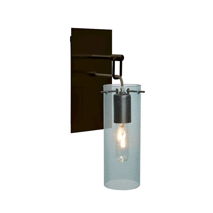 Besa Lighting Juni 10 1-Light Wall Pendant | Transitional Brushed Bronze and Blue Glass | Bedroom & Hallway Accent Light | Model 1WP-JUNI10BL-BR
