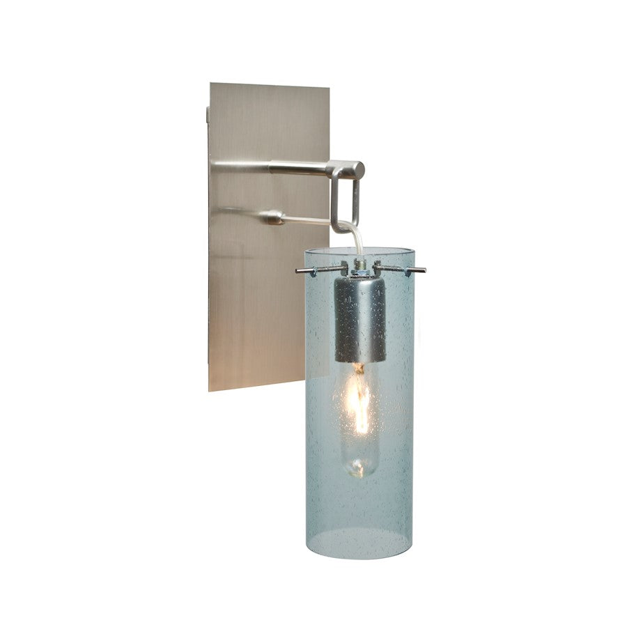 Besa Lighting Juni 10 1-Light Wall Pendant | Transitional Satin Nickel and Blue Glass | Bedroom & Hallway Accent Light | Model 1WP-JUNI10BL-SN