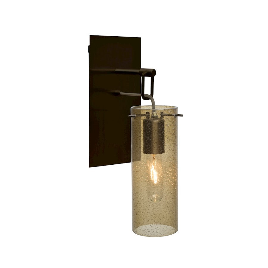 Besa Lighting Juni 10 1-Light Wall Pendant | Transitional Bronze and Beige Glass | Hallway & Bedroom Accent | 3.5 x 10 in | Model 1WP-JUNI10LT-BR