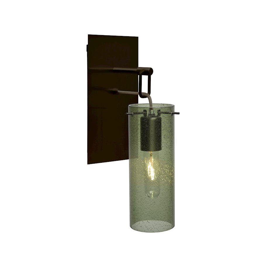 Besa Lighting Juni 10 1-Light Wall Pendant | Transitional Bronze and Green Glass | Hallway & Bedroom Accent | 3.5 x 10 in | Model 1WP-JUNI10MS-BR