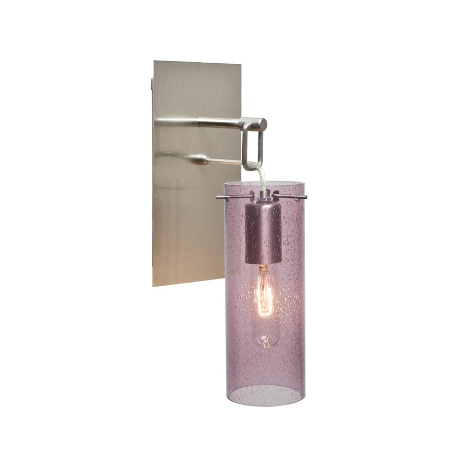 Besa Lighting Juni 10 10in 1-Light Wall Pendant | Transitional Satin Nickel and Purple Glass | Kitchen & Hallway | Model 1WP-JUNI10PL-SN