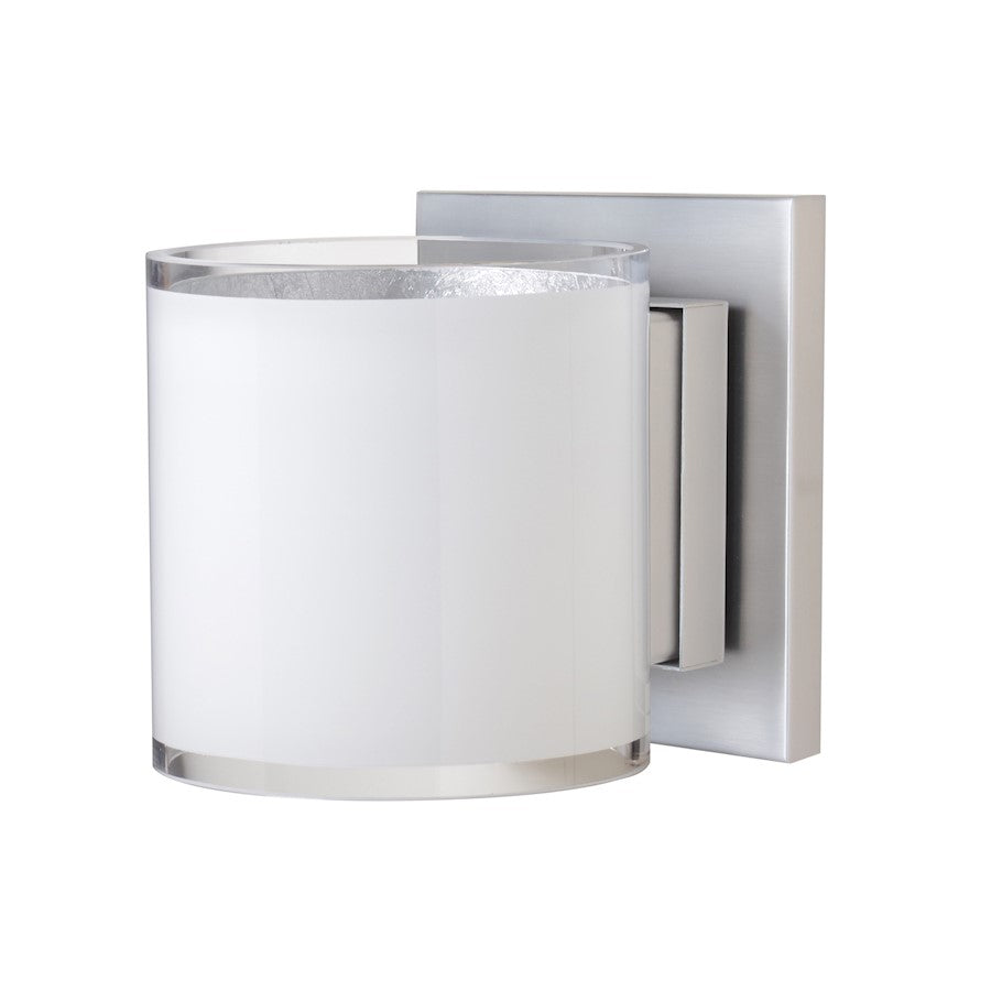 Besa Lighting Pogo 6in 1-Light LED Wall Sconce | Contemporary Satin Nickel and White Glass | Bedroom & Hallway Accent Light | Model 1WS-7180SF-LED-SN