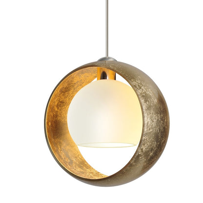 Besa Lighting Pogo 6in 1-Light LED Pendant | Modern Satin Nickel and Gold Foil Glass | Kitchen Island & Dining Room | Model 1XT-4293GG-LED-SN