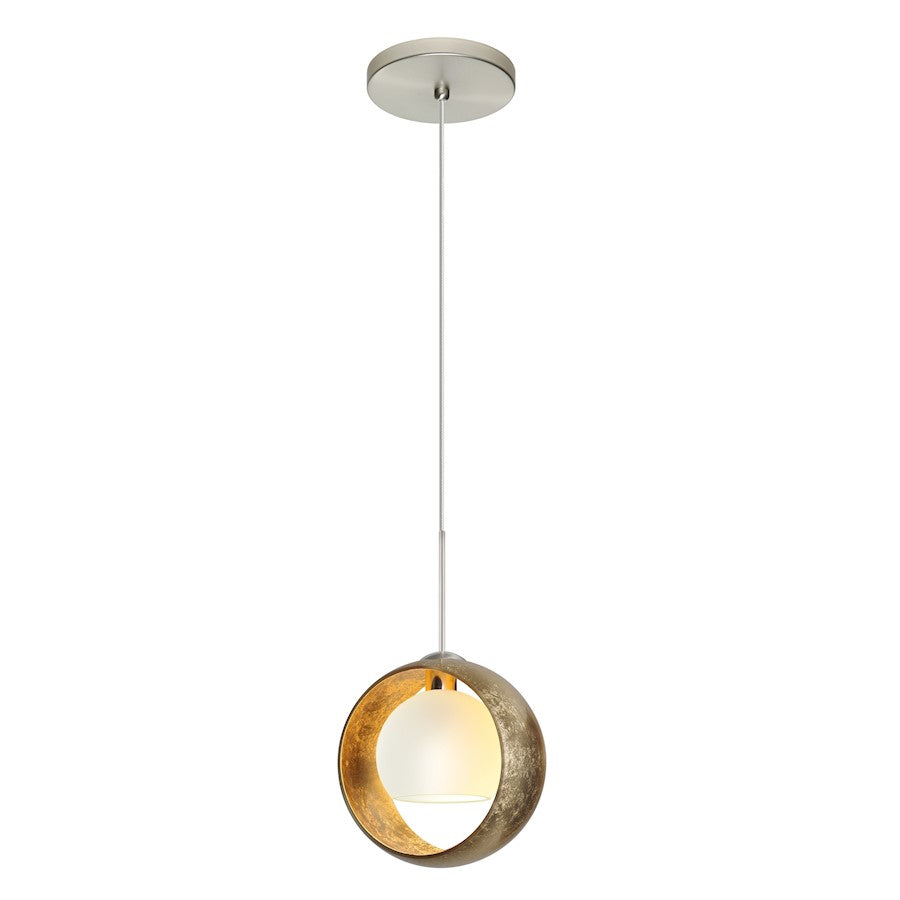 Besa Lighting Pogo 6in 1-Light LED Pendant | Modern Satin Nickel and Gold Foil Glass | Kitchen Island & Dining Room | Model 1XT-4293GG-LED-SN