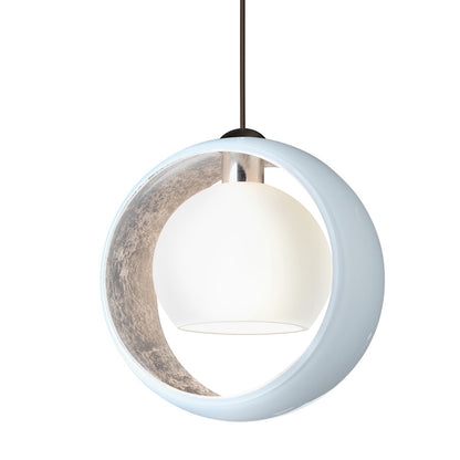 Besa Lighting Pogo 6in 1-Light Pendant | Modern Bronze and White Glass | Kitchen Island & Dining Room | 6 x 6 in | Model 1XT-4293SF-BR