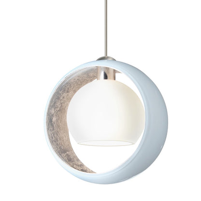 Besa Lighting Pogo 6in 1-Light LED Pendant | Modern Satin Nickel and White Glass | Kitchen Island & Dining Room | 6 x 6 in | Model 1XT-4293SF-LED-SN