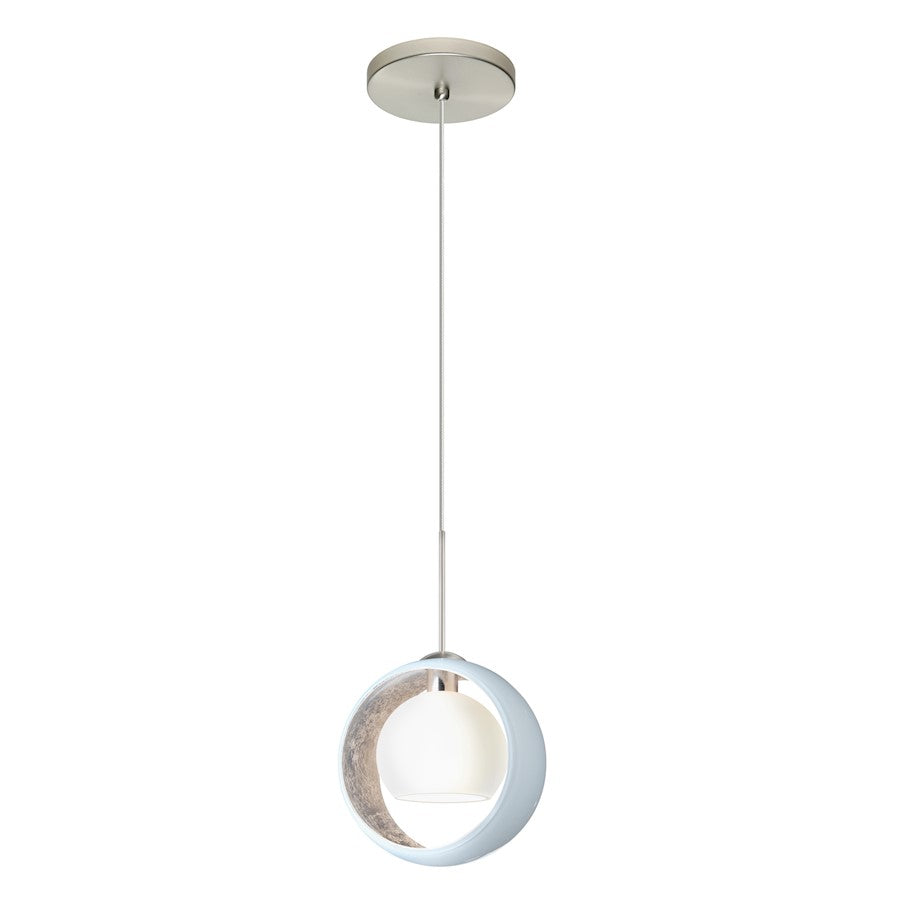 Besa Lighting Pogo 6in 1-Light LED Pendant | Modern Satin Nickel and White Glass | Kitchen Island & Dining Room | 6 x 6 in | Model 1XT-4293SF-LED-SN