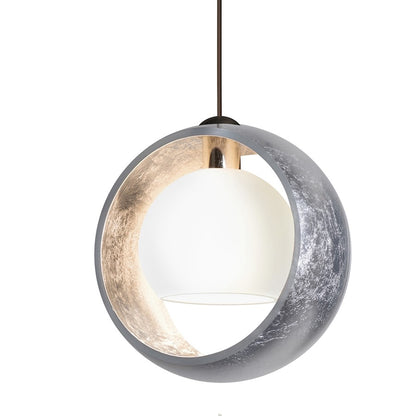 Besa Lighting Pogo 6in 1-Light LED Cord Pendant | Modern Bronze and Silver Glass | Kitchen Island & Dining Room | 6 x 6 in | Model 1XT-4293SS-LED-BR