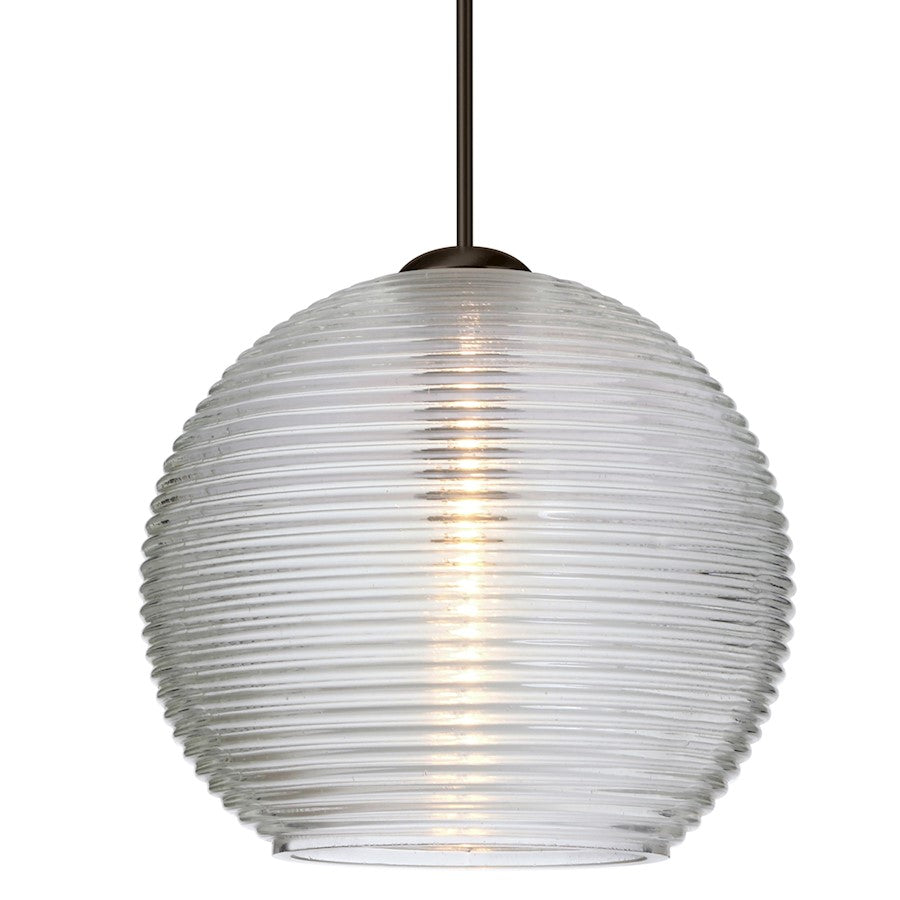 Besa Lighting Kristall 6 6in 1-Light LED Cord Pendant | Contemporary Bronze and Clear Glass | Kitchen Island & Dining Room | Model 1XT-461500-LED-BR