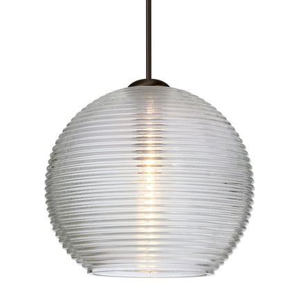Besa Lighting Kristall 6 6in 1-Light LED Cord Pendant | Contemporary Bronze and Clear Glass | Kitchen Island & Dining Room | Model 1XT-461500-LED-BR