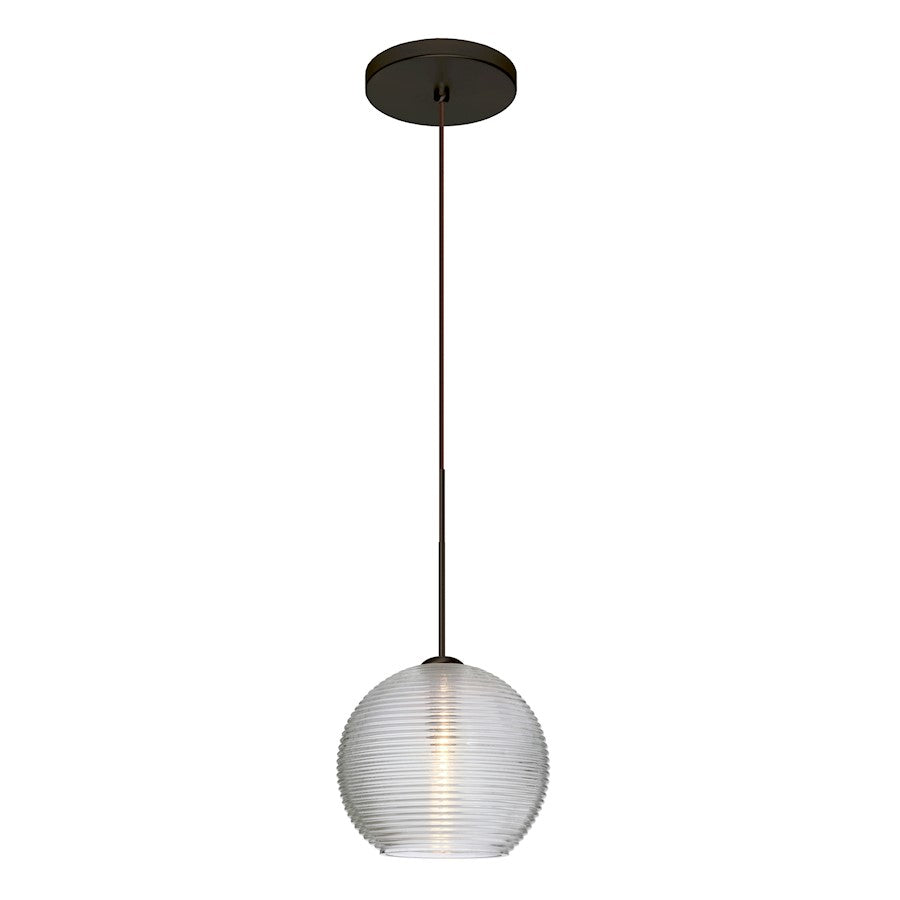 Besa Lighting Kristall 6 6in 1-Light LED Cord Pendant | Contemporary Bronze and Clear Glass | Kitchen Island & Dining Room | Model 1XT-461500-LED-BR