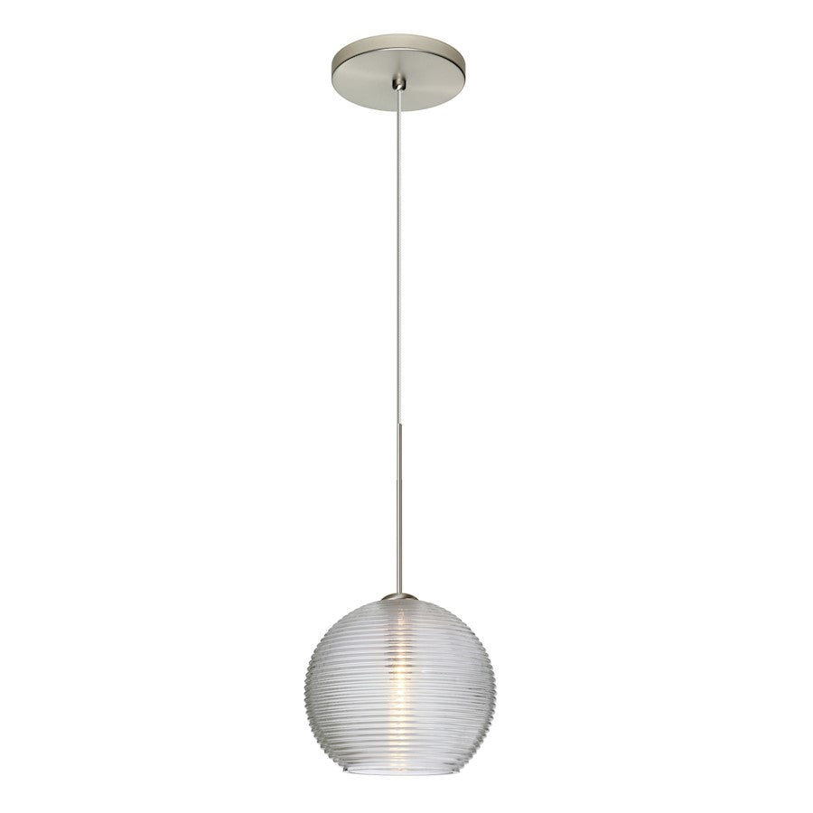 Besa Lighting Kristall 6 6in 1-Light LED Cord Pendant | Contemporary Satin Nickel and Clear Glass | Kitchen Island & Dining | Model 1XT-461500-LED-SN