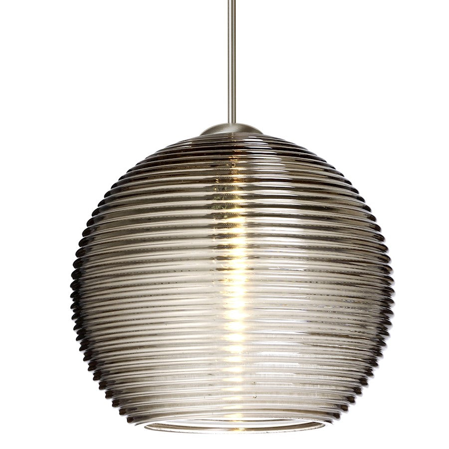 Besa Lighting Kristall 6 6in 1-Light Pendant | Contemporary Satin Nickel and Gray Glass | Kitchen Island & Dining Room | Model 1XT-461502-SN