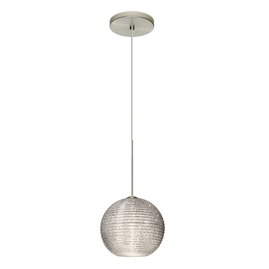 Besa Lighting Kristall 6 6in 1-Light LED Pendant | Contemporary Satin Nickel and Crystal Glass | Kitchen Island & Dining | Model 1XT-4615GL-LED-SN