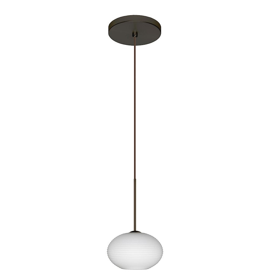 Besa Lighting Lasso 1-Light Cord Pendant | Contemporary Bronze and White Glass | Kitchen Island & Dining Room | 4 x 3 in | Model 1XT-561207-BR